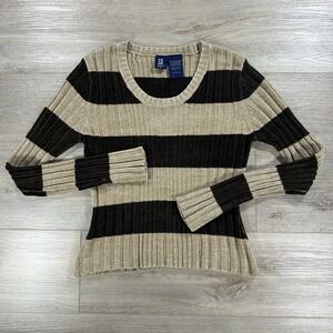SO..GSJC Womens Large Chocolate Brown Stripe Sweater Y2K 90s Grunge